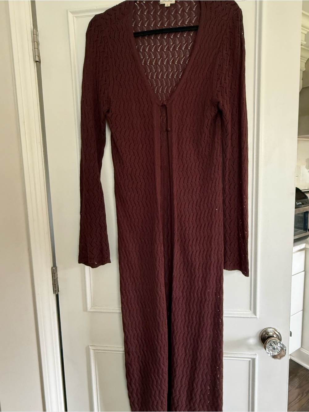 Women’s Long plum Knit duster - purchased at Anthropologie